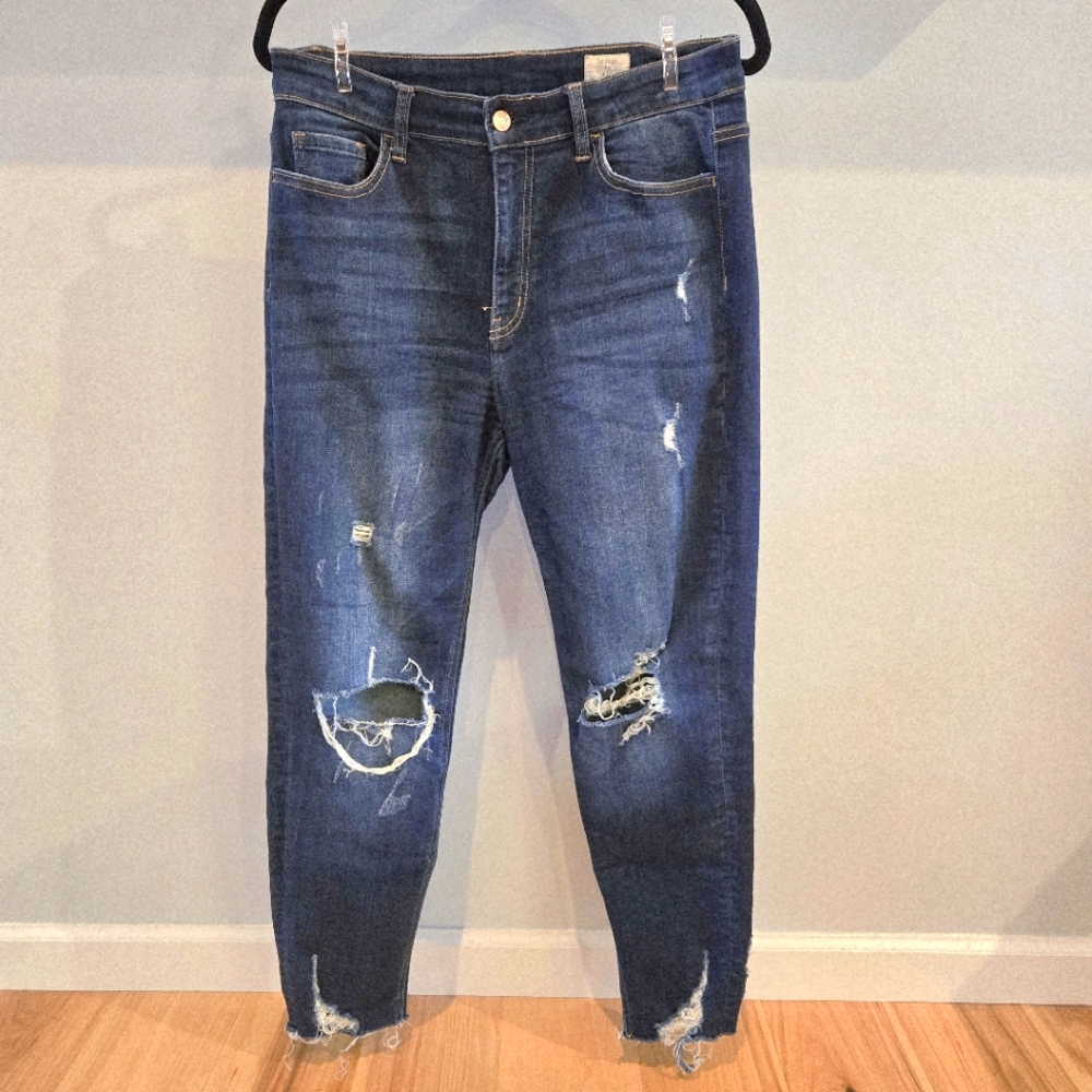 Bridge By GLY Distressed Curvy High Rise Ankle Skinny Denim Jeans Raw Hem 30/10